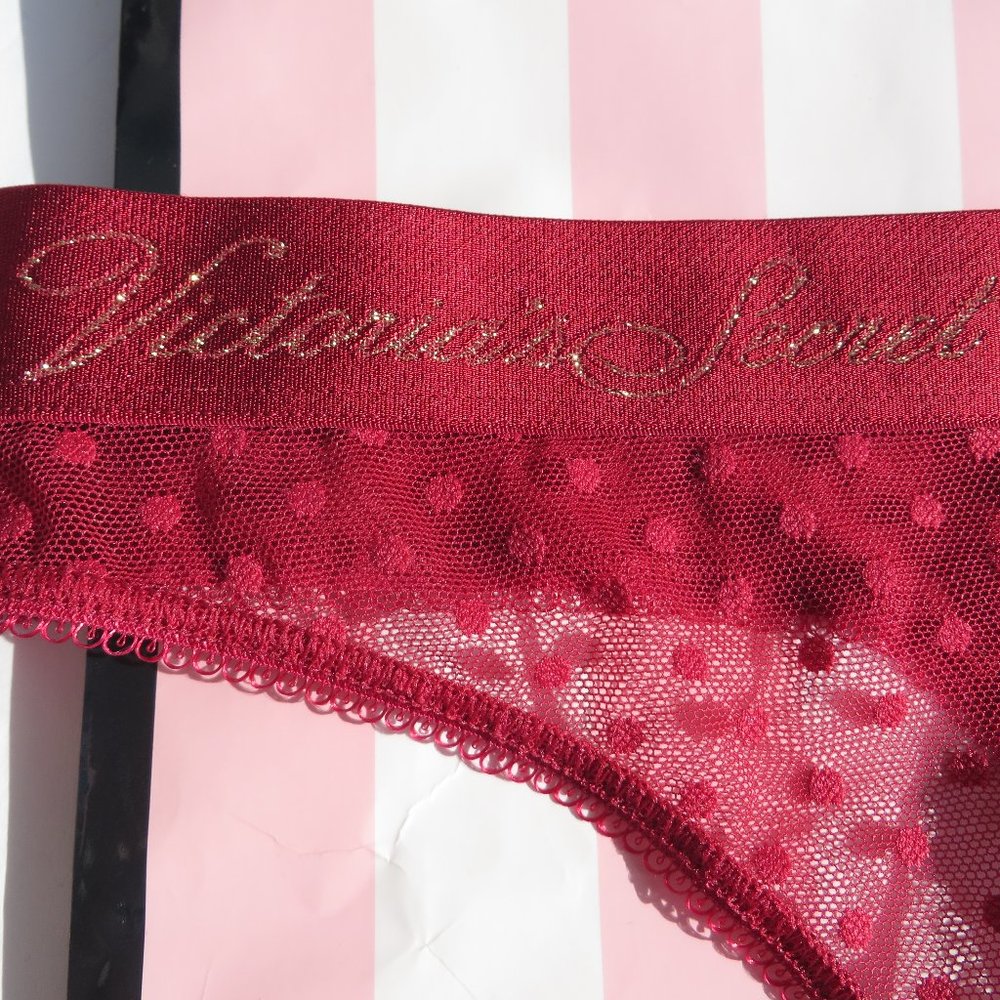 Victoria's Secret Panties Stretch Cotton Logo Thong Medium NEW Red NWT Lace - Picture 3 of 8